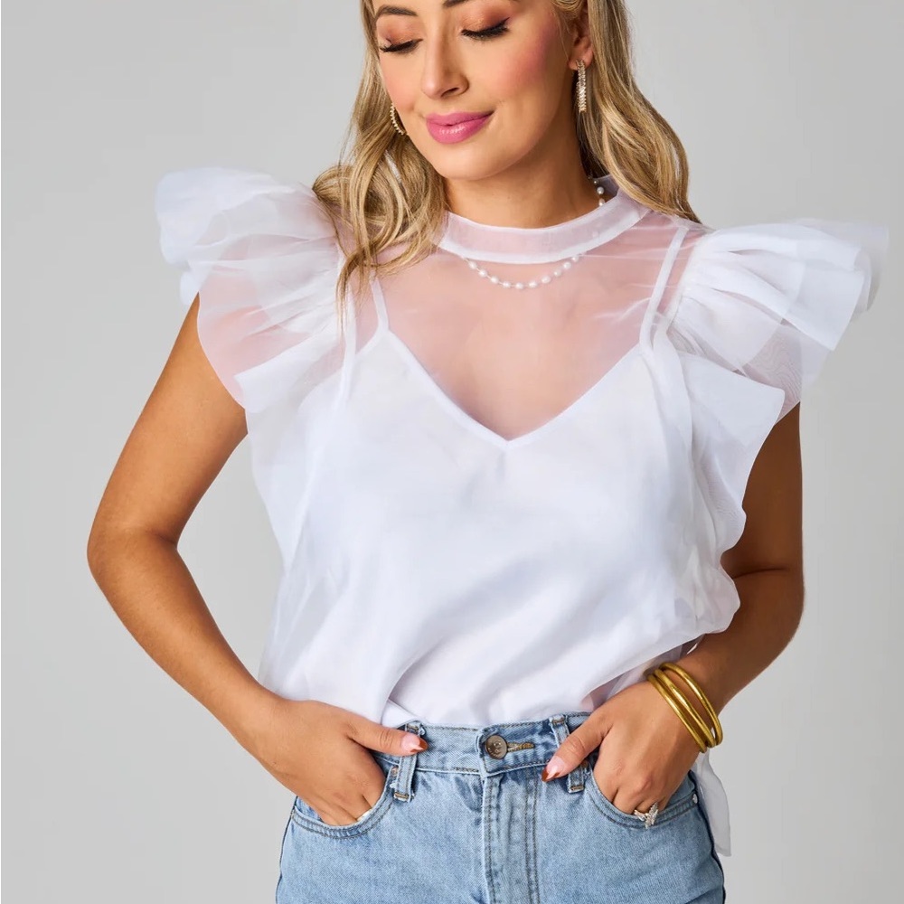 Buddy Love KAYCEE ORGANZA RUFFLE SLEEVE TOP - WHITE, Size L
